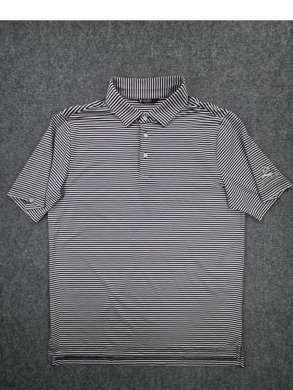 Levelwear Mens Large Golf Shirt Polo Black White Striped Brudenell Golf PEI